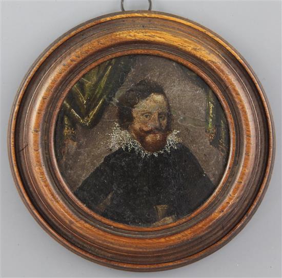 17th Century English School Miniature of a gentleman tondo, 3in.